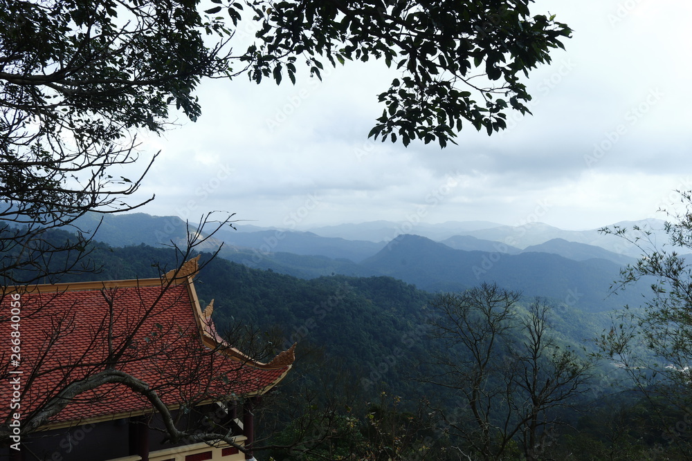 Yen Tu mountain, Quang Ninh province, Vietnam, where there is a famous temple, was practiced by King Tran Nhan Tong. On top of a mountain there is a temple made of east