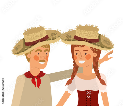 farmers couple talking with straw hat