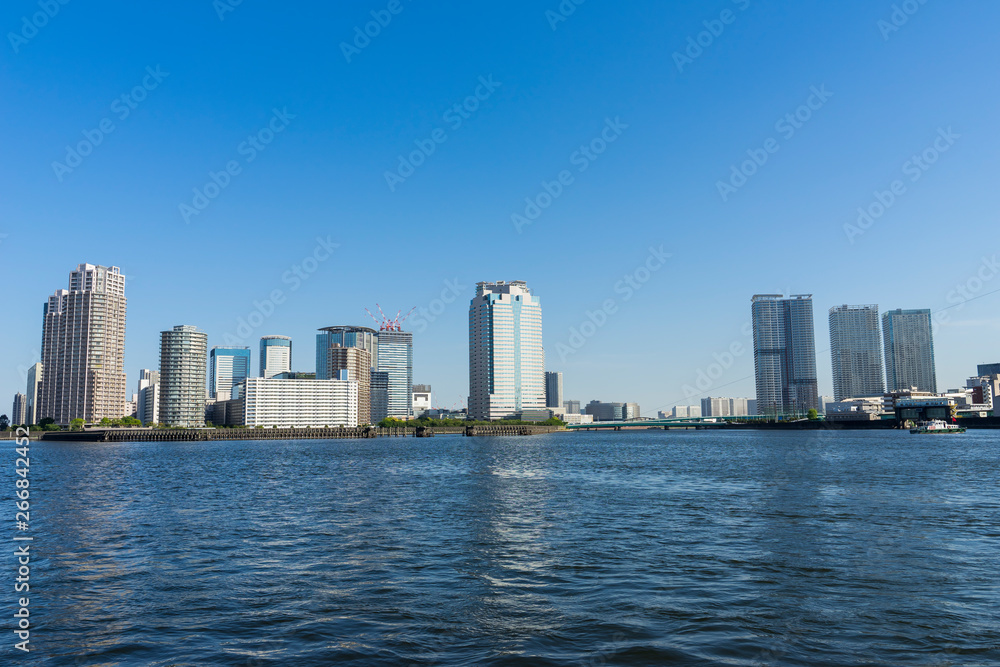 東京隅田川に架かる相生橋からの風景