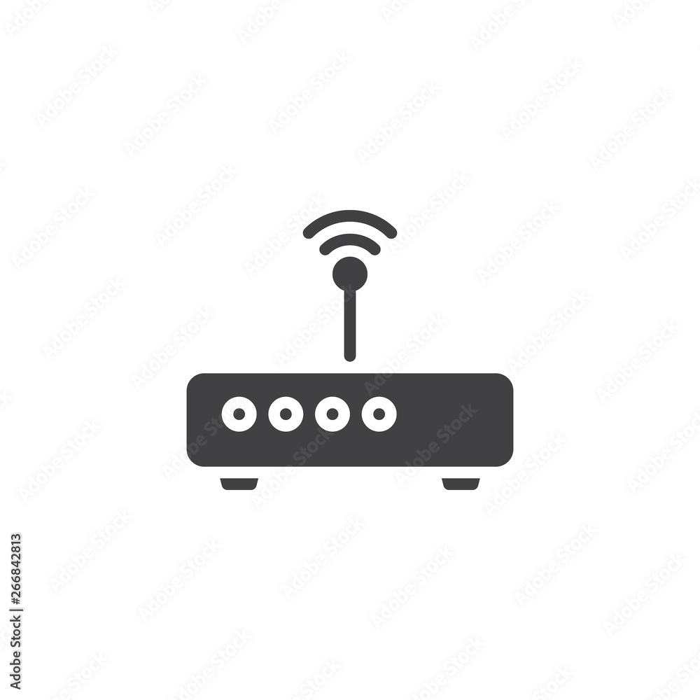 Wifi modem with internet signal vector icon. filled flat sign for mobile  concept and web design. Wireless router with antenna glyph icon. Symbol,  logo illustration. Pixel perfect vector graphics Stock Vector