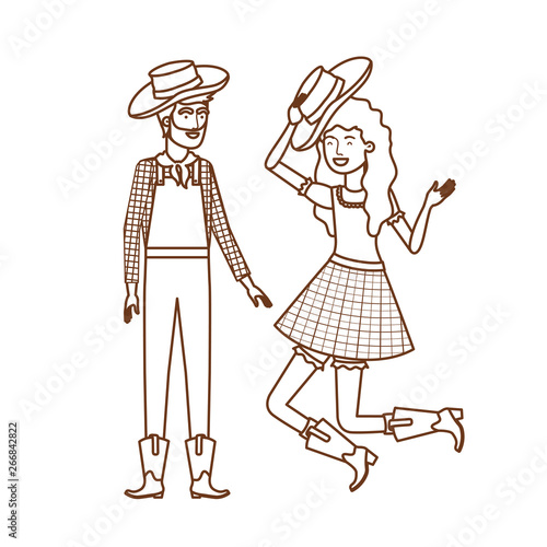 farmers couple dancing with straw hat