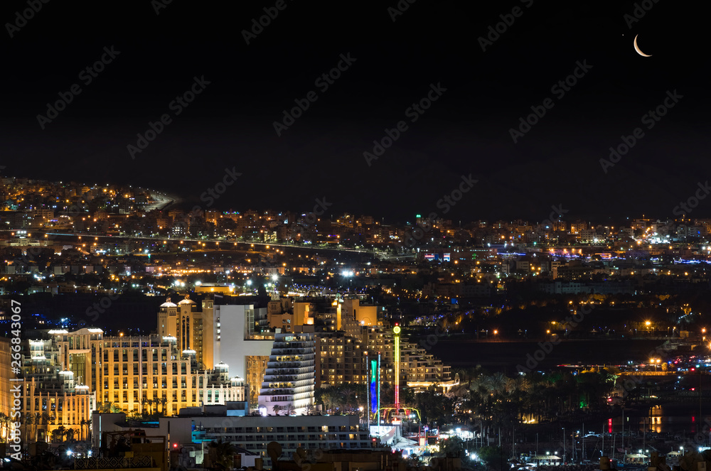 Night view on Eilat - number one tourist resort city in Israel