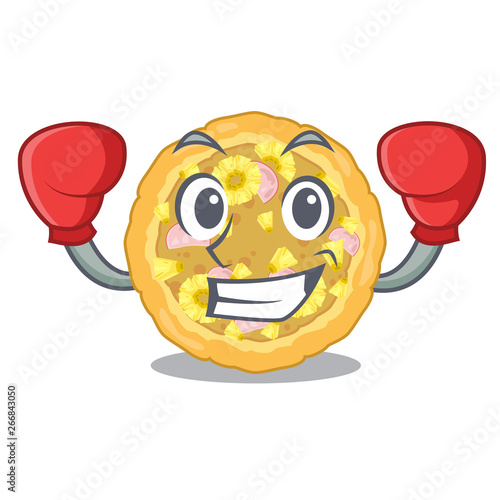 Boxing hawaiian pizza isolated in the character