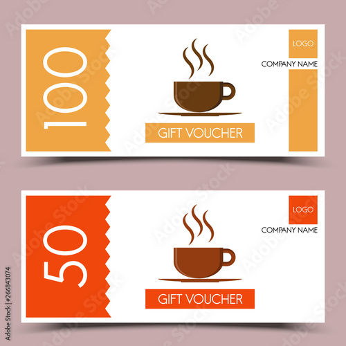 Gift vouncher for coffee coupon. Vector template.