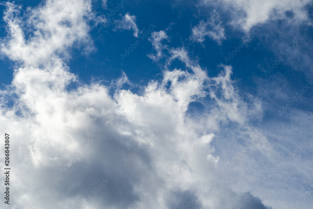 fluffy clouds in the blue sky, the feeling of flight. Background fluffy clouds in the blue sky, the feeling of flight. Background