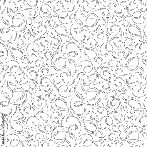 Curls seamless pattern. Outline abstract line pattern ink. Vector illustration in vintage style