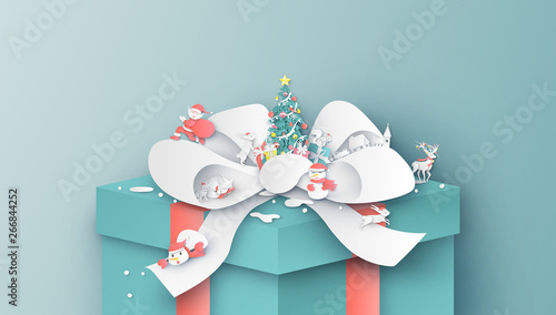 Illustration of gift box with Christmas composition design. Gift box design. Graphic design for Christmas. paper cut and craft design. vector, illustration.