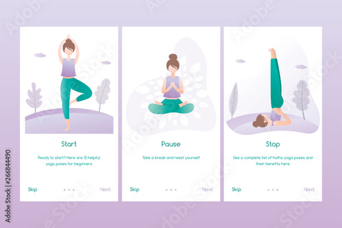 Set of yoga banners or mobile pages application,female doing yoga positions