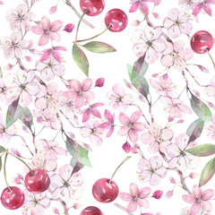 Papier peint photo Fruits aquarelle patrons Cerises branches aquarelle motif botanique  © Aleksandra Foster