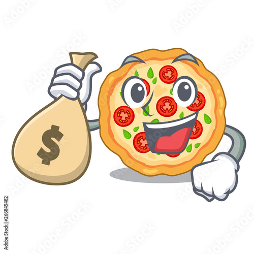 With money bag margherita pizza in a cartoon oven