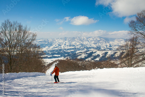 Landscape and Mountain view of Nozawa Onsen in winter , Nagano, Japan.