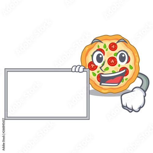 With board margherita pizza in a cartoon oven