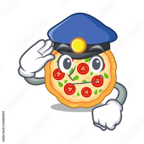 Police margherita pizza in a cartoon oven