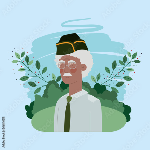 afro veteran military man with uniform in the field