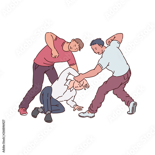 Aggressive men or young people attack and beat the other vector isolated on white.