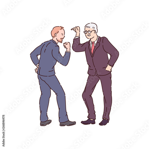 Two aggressive men in conflict and show aggression vector isolated on white.