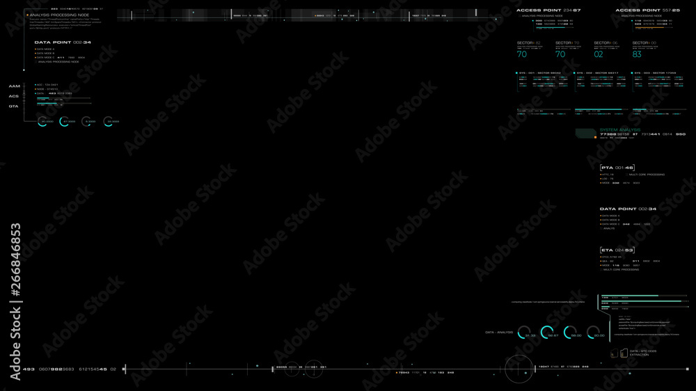 Futuristic motion graphic user interface head up display screen blank template with digital data telemetry information display for digital background graphic overlay