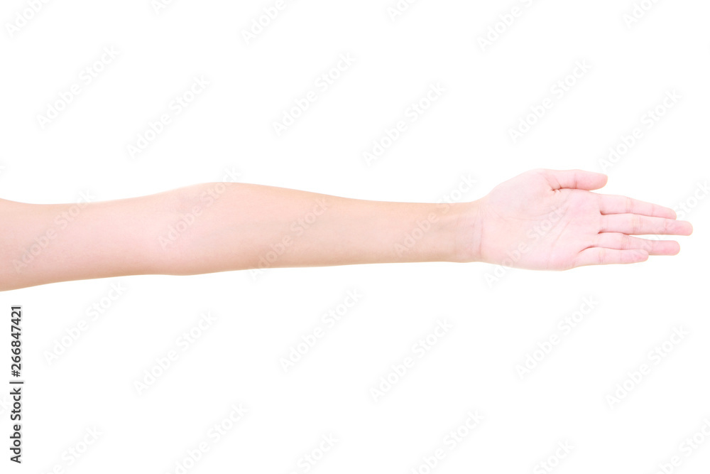 Girl hand gestures isolated over the white background.