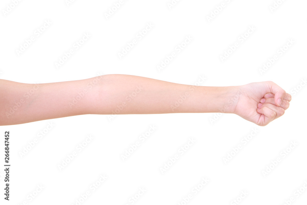 Girl hand gestures isolated over the white background.