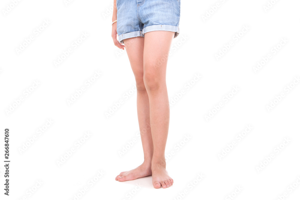 Girl leg gestures isolated over the white background. Girl leg gestures isolated over the white background.