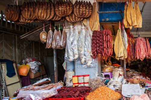 Variety of dried food at a dry fish shop in Phnom Penh.