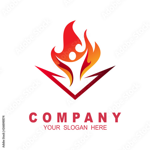 People fire logo, fitness sports icon, fire symbol illustration