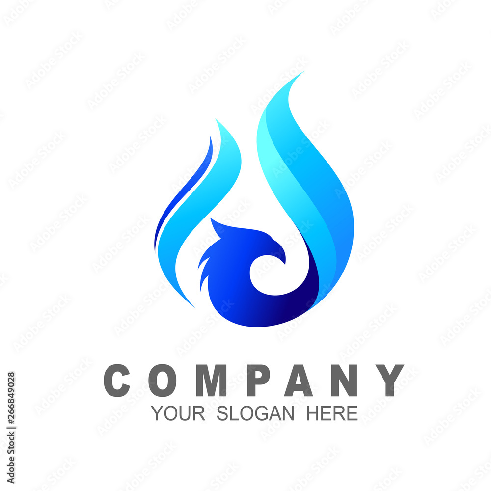 eagle logo with a burning flame and blue eagle logo with a burning flame and blue