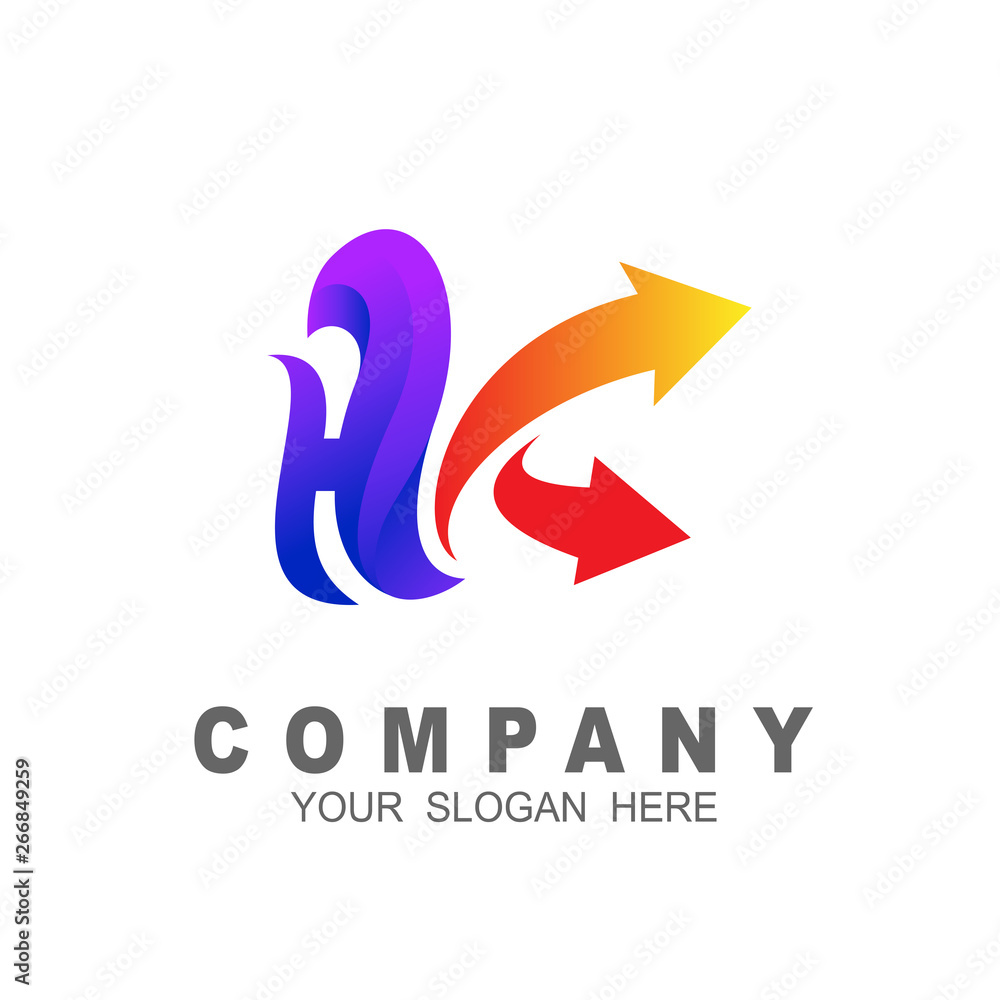 Letter h and k with arrow logo design template, 3D logo Letter h and k with arrow logo design template, 3D logo