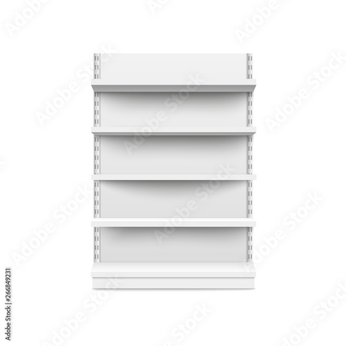Empty retail booth stand wide mockup front view vector illustration isolated.