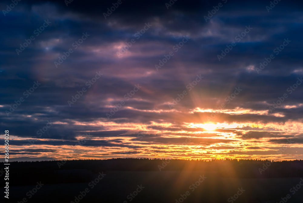 Fototapeta premium impressive sunset with night falls