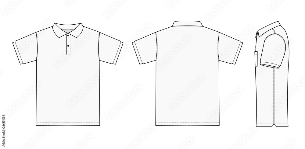 Polo shirt (golf shirt) template illustration ( front/ back/ side ) /  white. No pockets. Stock Vector | Adobe Stock