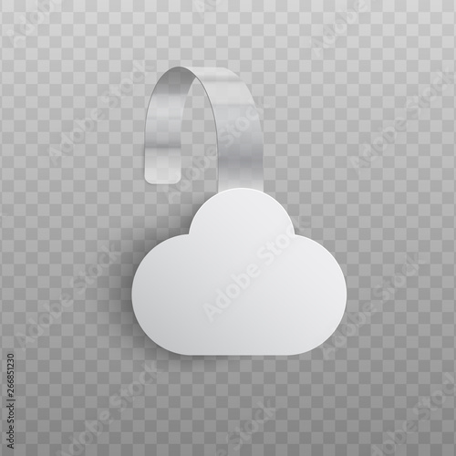 Promotion pointing wobbler in form of cloud for supermarket sale announcement in realistic style.