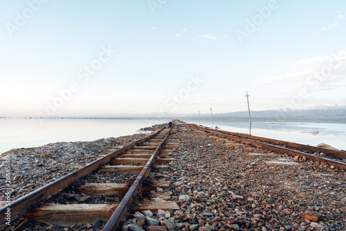 Railway tracks in chaka salt lake photo