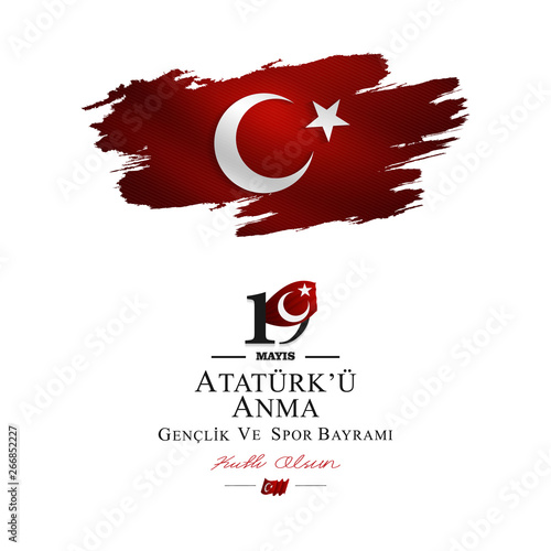 vector illustration, 19 may, Commemoration of Atatürk, Youth and Sports Day, (19 mayıs, Atatürk'u anma genclik ve spor bayrami.)	