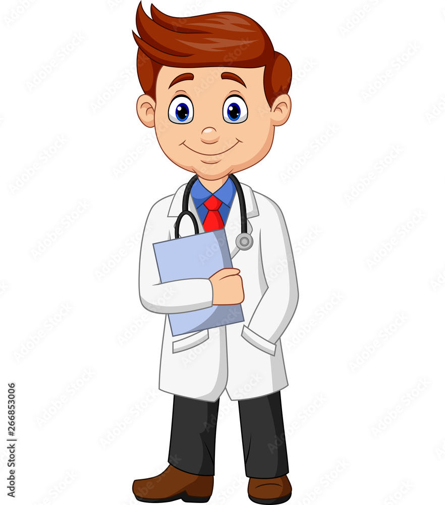  Cartoon male doctor holding a clipboard 