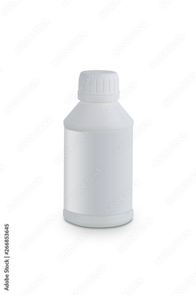 White Plastic container for Engine treatment products oil isolated on white White Plastic container for Engine treatment products oil isolated on white