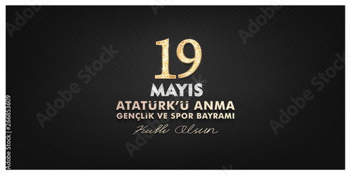 vector illustration, 19 may, Commemoration of Atatürk, Youth and Sports Day, (19 mayıs, Atatürk'u anma genclik ve spor bayrami.)	
