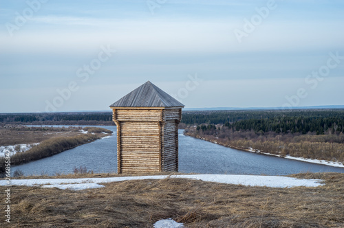 Wooden watchtowers city Cherdyn photo