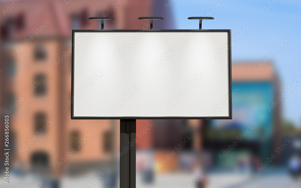 3D rendering of blank billboard (empty advertisement) with city background. Empty mockup template 3D rendering of blank billboard (empty advertisement) with city background. Empty mockup template