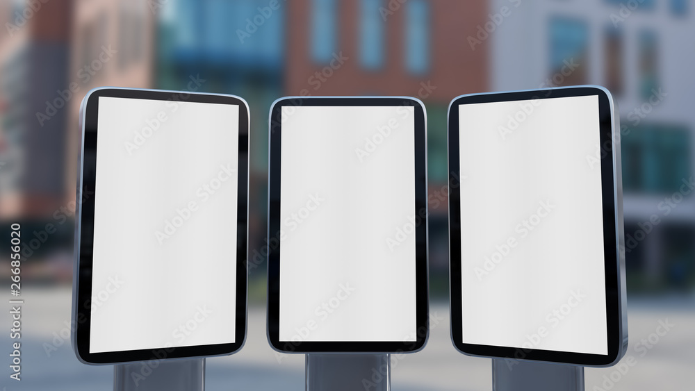 3D rendering of blank billboard (empty advertisement) isolated on white. Empty mockup template 3D rendering of blank billboard (empty advertisement) isolated on white. Empty mockup template