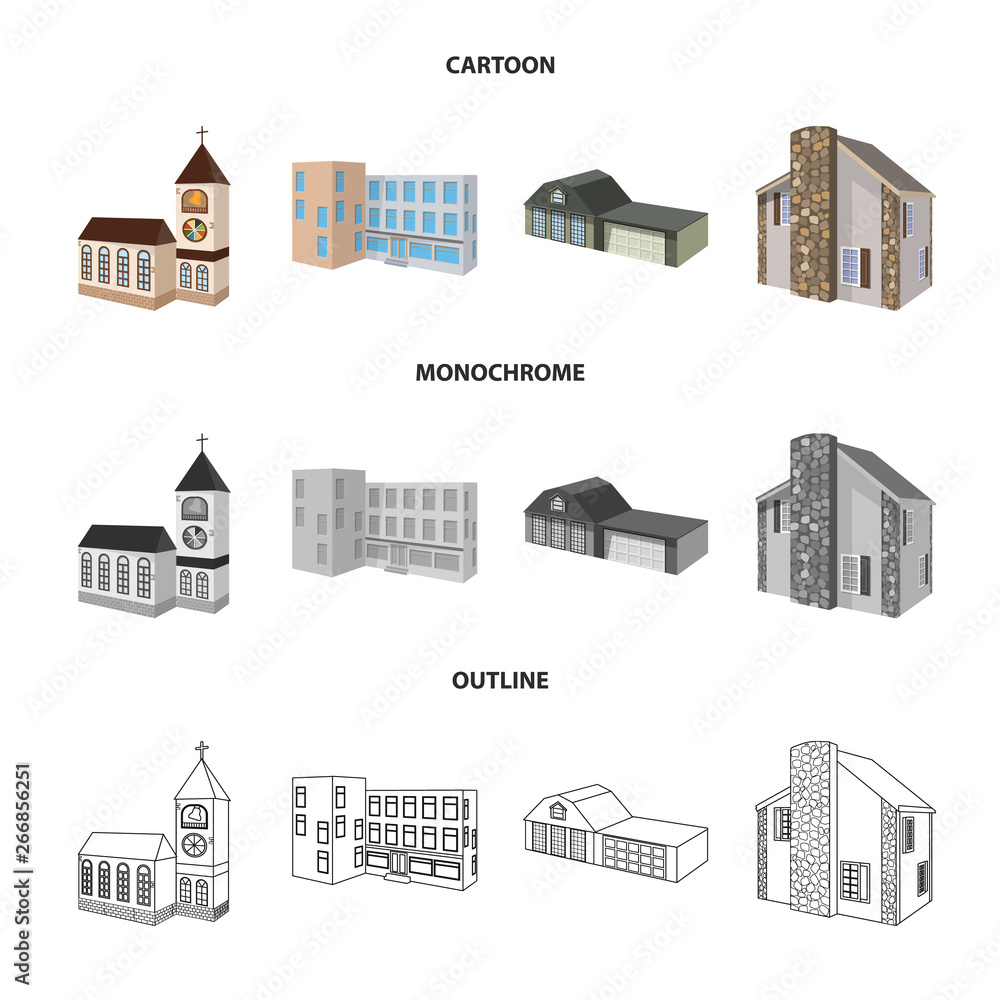 Vector illustration of facade and housing logo. Set of facade and infrastructure vector icon for stock.