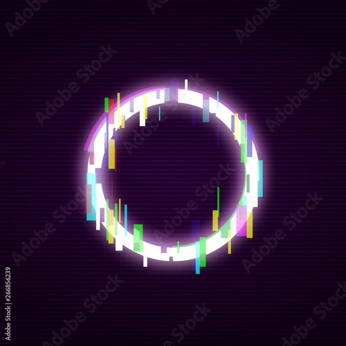 Neon circle with glitch effect abstract style
