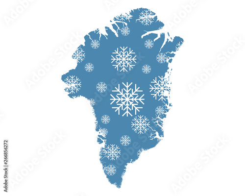 Karte von Grönland mit Schneeflocken