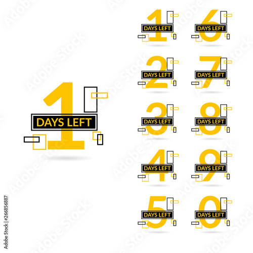 Number days left countdown black yellow color geometric design vector illustration template eps 10