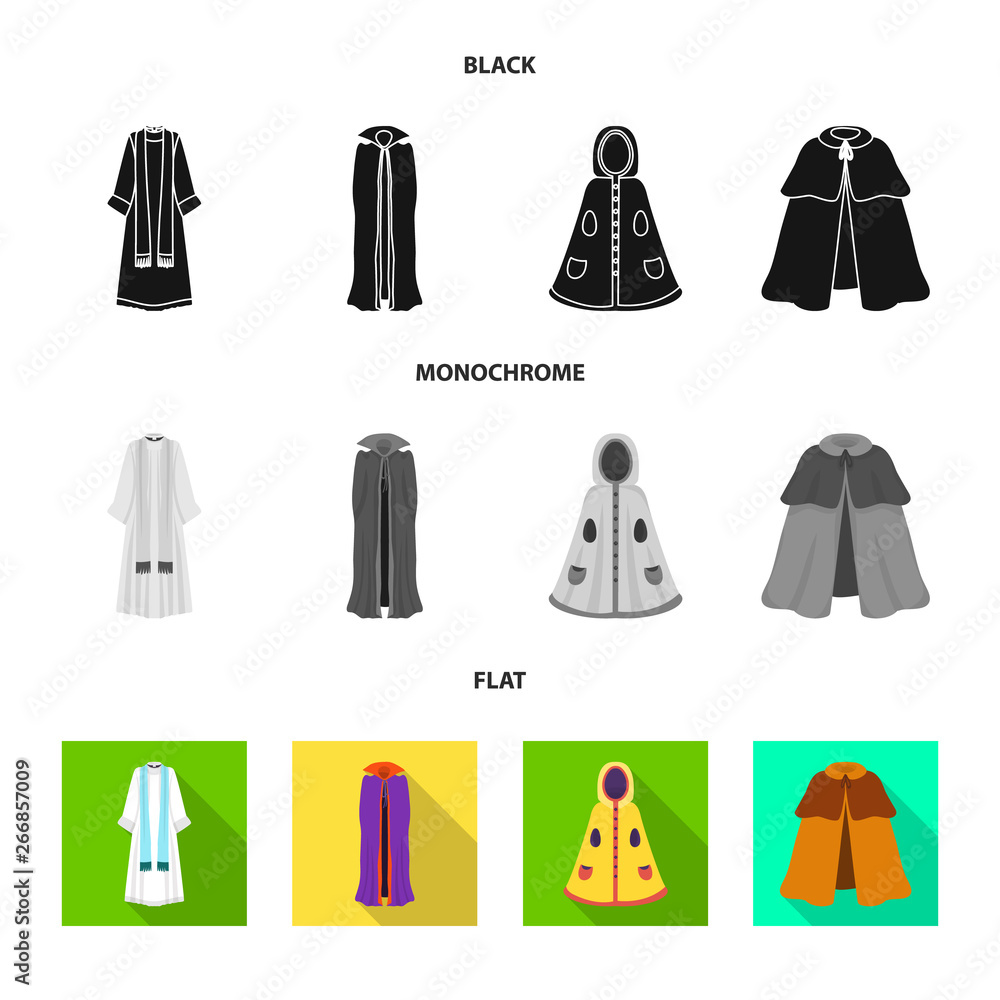 Vector illustration of material and clothing sign. Set of material and garment vector icon for stock. Vector illustration of material and clothing sign. Set of material and garment vector icon for stock.