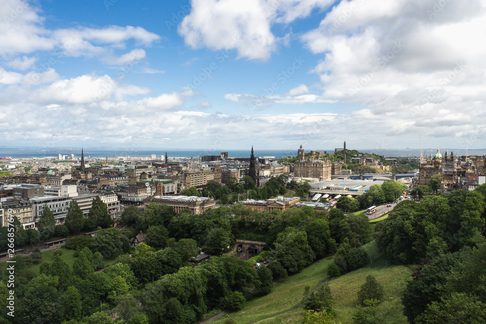EDINBURGH, SCOTLAND - JUN12, 2017 : Landscape of Edinburgh city on the top view of Edinburgh castle EDINBURGH, SCOTLAND - JUN12, 2017 : Landscape of Edinburgh city on the top view of Edinburgh castle