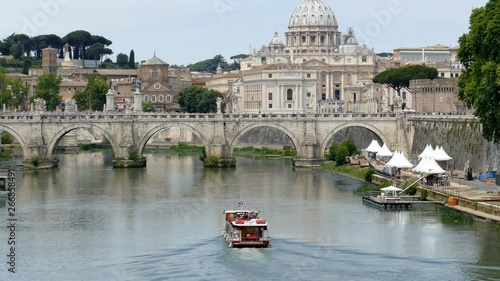 Boat with tourists on the Tiber River