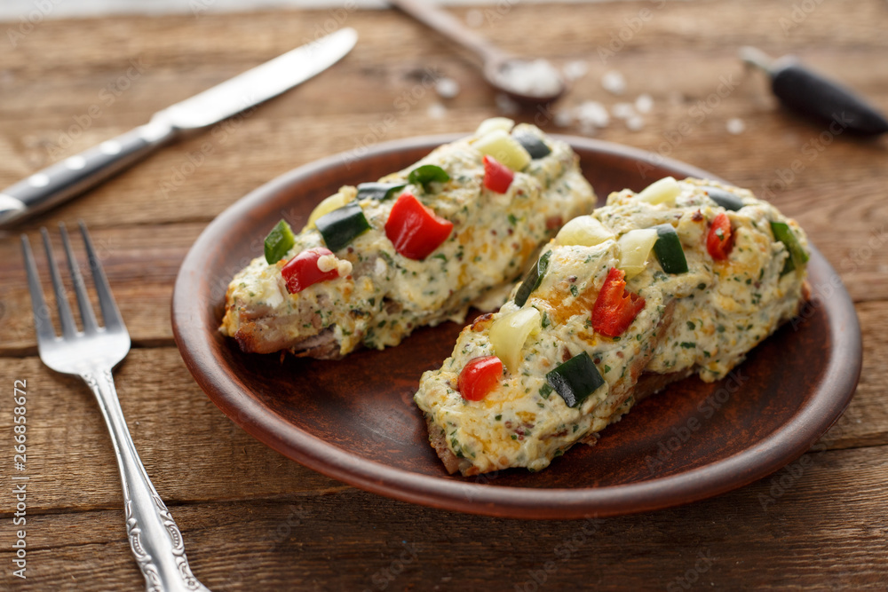 Cutlet with vegetables In the kitchen Cutlet with vegetables In the kitchen