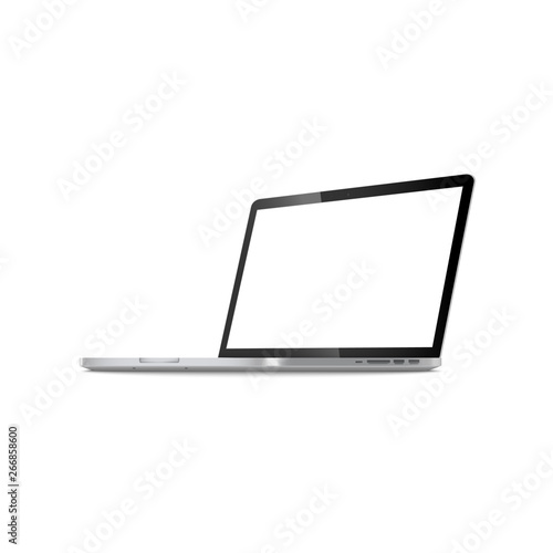 Laptop in angled position with blank screen vector illustration isolated on white.