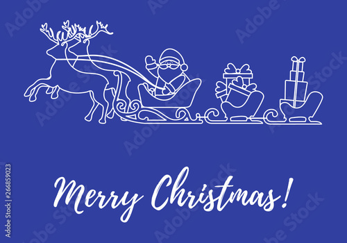 Santa Claus with Christmas presents in sleighs with reindeers. New Year and Christmas illustration.